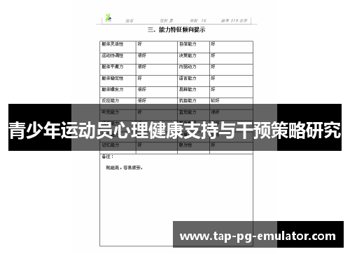 青少年运动员心理健康支持与干预策略研究